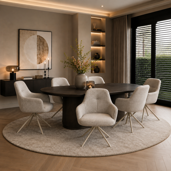 Florine Draaibare Eetkamerstoel - Beige met beige poten