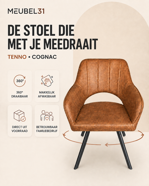 Tenno draaibare stoel - Cognac